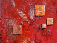 Quadrati su rosso  Olio su pannello telato - 30 x 40